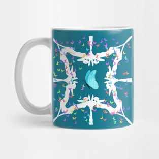 Butterflies on Green Kaleidoscope Pattern Mug